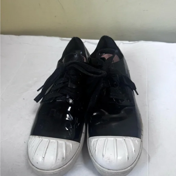 Miu Miu Patent Leather Vernis Rubber Cap Toe Platform Sneakers Flats Shoe Lace 8 - Picture 13 of 16